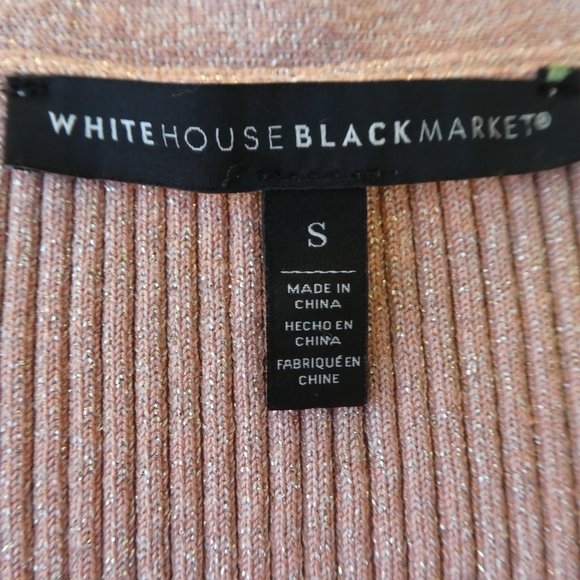 White House Black Market Metallic Ribbed Henley Sweater Pink V Neck Long Sleeve - Picture 6 of 7